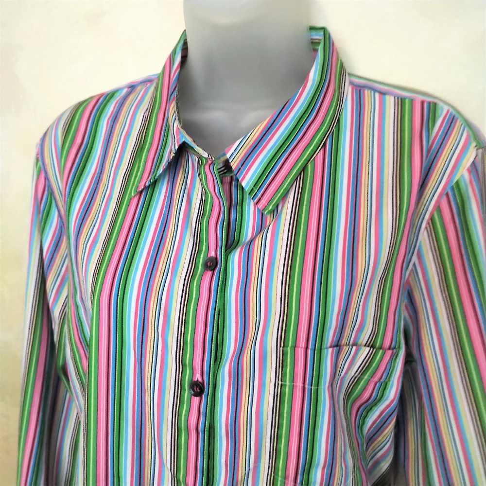 Liz Claiborne Cheerful Striped Button Down EUC XL - Picture 2 of 7